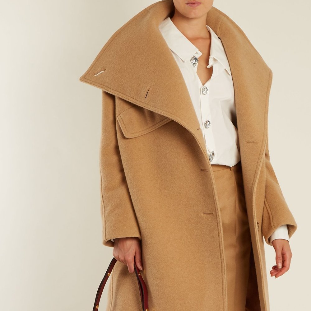 ACNE STUDIOS FUNNEL NECK CAMEL WOOL COAT FR40  L